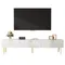 Meuble TV 175 cm, pour téléviseurs 50-59 pouces, meuble bas avec compartiments, meuble TV et espace de rangement à 4 tiroirs, pieds aiguilles dorées