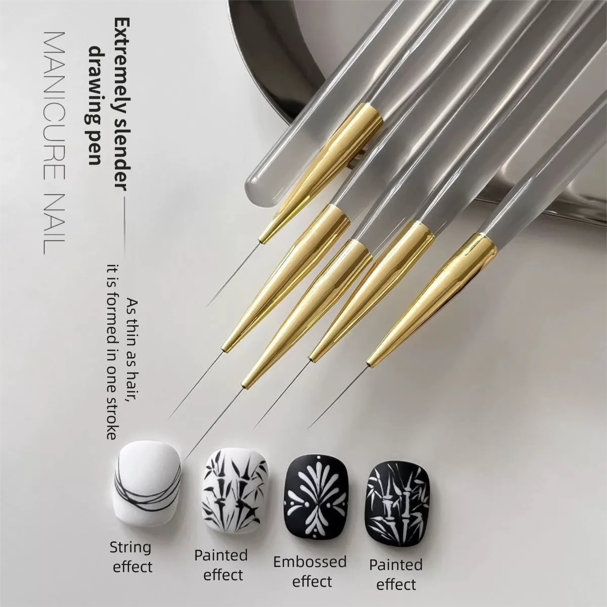 5-teiliges professionelles Nail Art Liner-Pinsel-Set, feine Linie, Nagelbürste, dünne Details, Präzisions-Zeichenpinsel für Gel-Nagellack Image