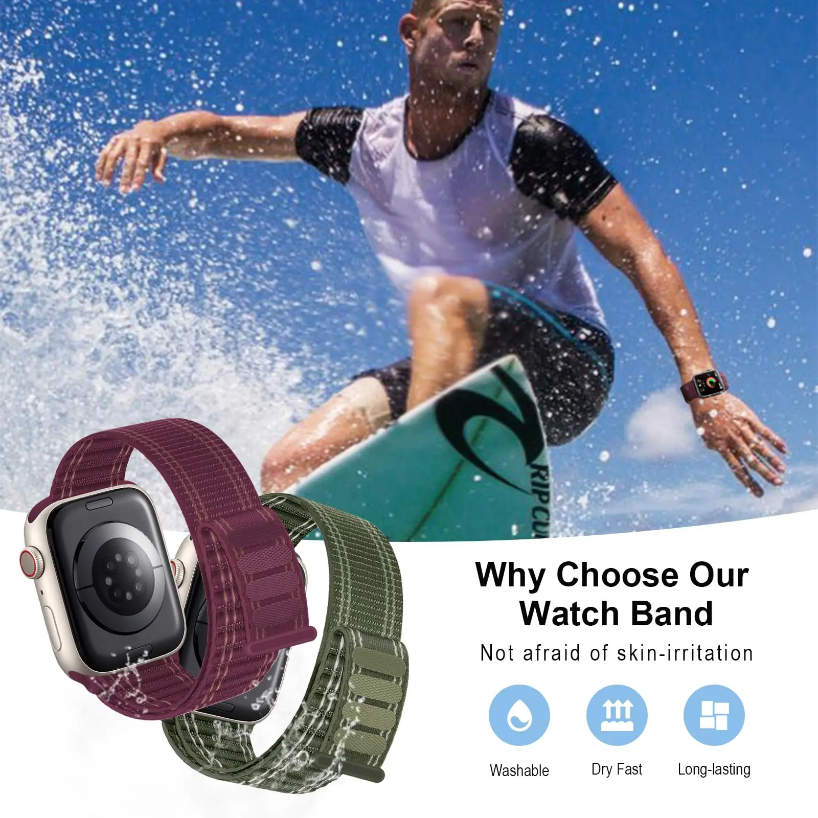 Nylonschlaufe Correa für Apple Watch Band 45 mm 44 mm 46 mm 40 mm 49 mm 41 mm 42 mm 38 Armband iWatch Serie 6 Se 7 8 9 10 Ultra 2 Armbänder Image