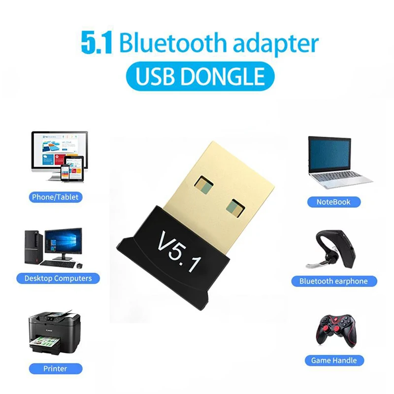 Mini USB Bluetooth 5.1 Dongle Adapter Wireless Sender Empfänger für PC Laptop Maus Tastatur Tablet Telefon Drucker Lautsprecher Image