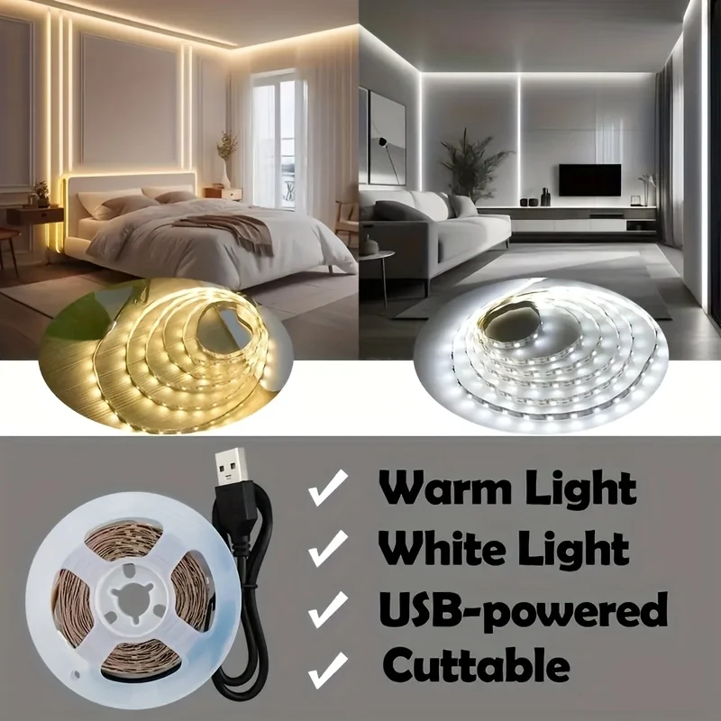 5V USB-LED-Streifenlicht, schneidbar, selbstklebend, flexibles Klebeband, 2835SMD, TV-Hintergrundbeleuchtung, Spiegellampe für Schlafzimmer, Kleiderschrank, Dekoration
