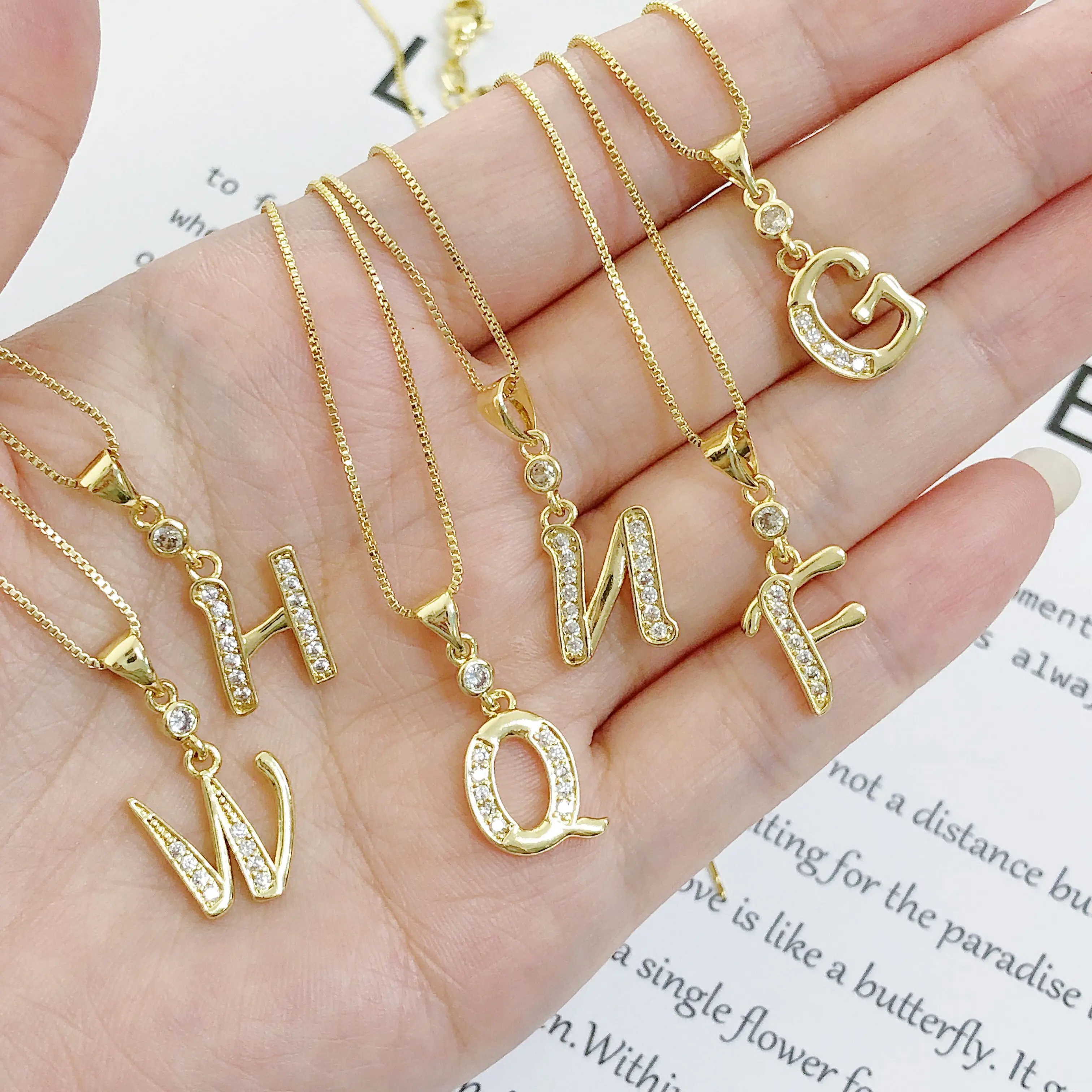 Luxus-Halskette, A-Z, winziger Anfangsbuchstaben-Anhänger, Halskette für Damen, vergoldet, CZ-Zirkon, modischer, zarter Schmuck Image