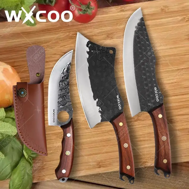 WXCOO Metzger Ausbeinmesser zum Schneiden von Gemüse, Hackmesser, Fleischmesser mit Holzgriff, Küchenmesser aus Edelstahl, Allzweckmesser Image