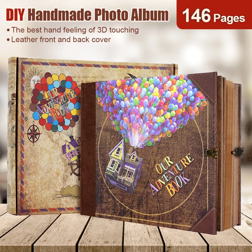 146-seitiges DIY handgemachtes Fotoalbum, Sammelalbum, unser Abenteuerbuch, Retro-Kraftalbum, Jahrestag, Hochzeit, Erinnerung, Muttertagsgeschenk Image