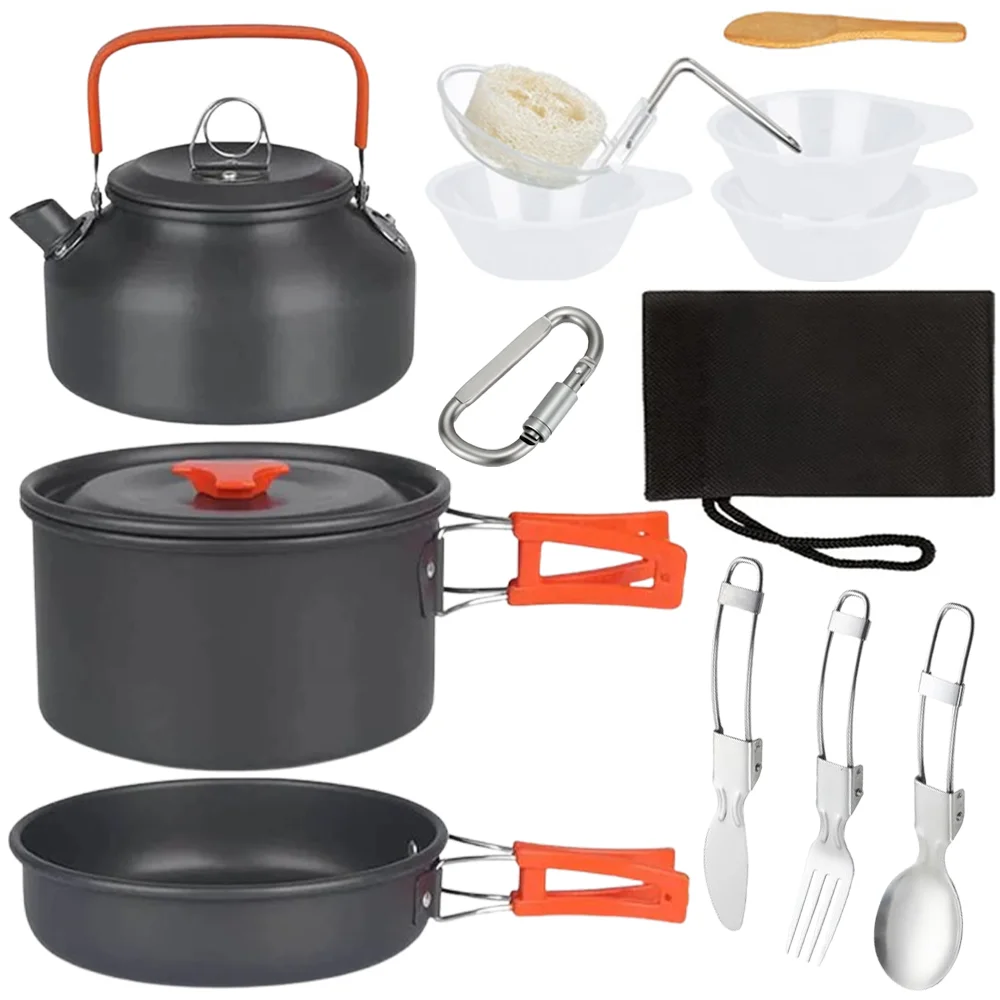 Outdoor-Camping-Kochgeschirr-Set, tragbares Mess-Set mit Töpfen und Pfannen für Rucksackreisen, Wandern, Trekking, Picknick, Angeln, Bergsteigen Image