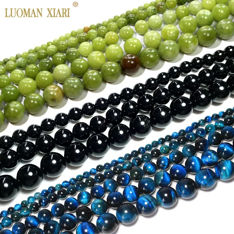 Natürliche Achate Jade Amethysten Tigerauge Lapis Kristall Lose Runde Stein Perlen für Schmuck Machen DIY Armband 4 6 8 10 12 MM Image