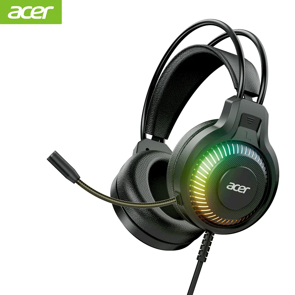 Acer Gaming Headset Gamer 7.1 Stereo Virtual Surround Bass Kopfhörer Kopfhörer mit Mikrofon LED-Licht für Computer PC Gamer OHW303 Image