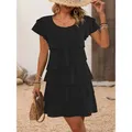 Plus Size 1XL-5XL Moda donna Casual Tinta unita Abiti da torta Donna Casual Allentato Manica corta Abito da festa elegante da donna