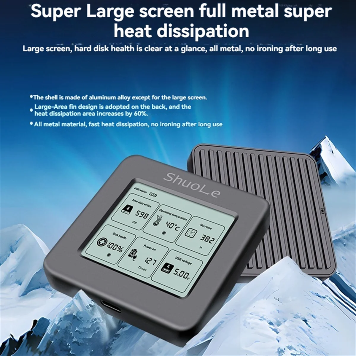 Neues Shuole M.2 NVME SSD-Gehäuse mit Bildschirmanzeige USB 3.2 Gen2 Typ-C 10 Gbit/s externes M2-Gehäuse nur für 2242 M.2 NVME SSD Image