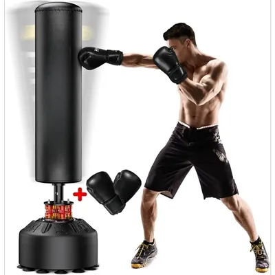 Freestanding Punching Bag with Boxing Gloves Heavy Boxing Bag with Suction Cup Base for Adult Kids - Men Stand Kickboxing Bag