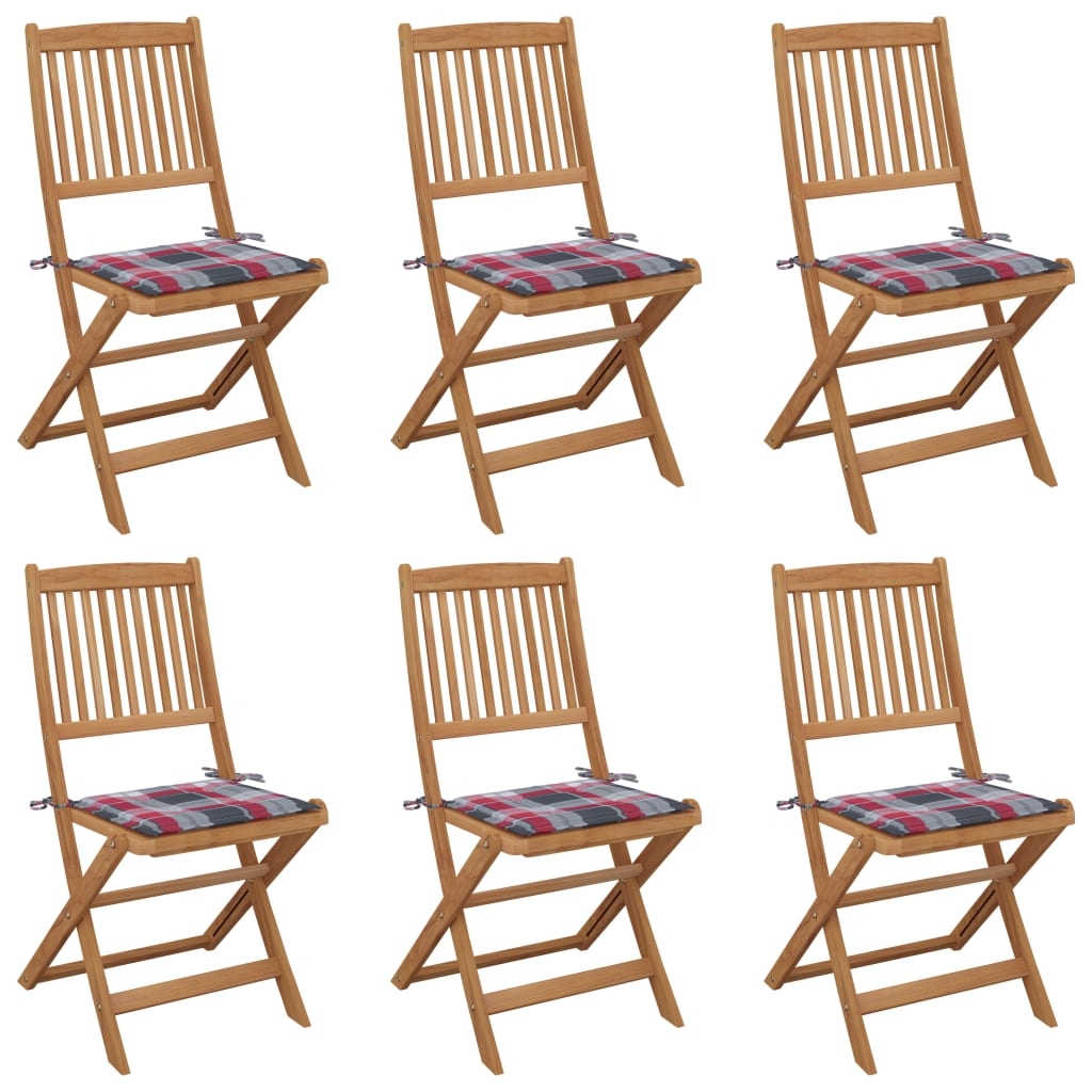 vidaXL Klappbare Gartenstühle 6 Stk. mit Kissen Massivholz Akazie Image