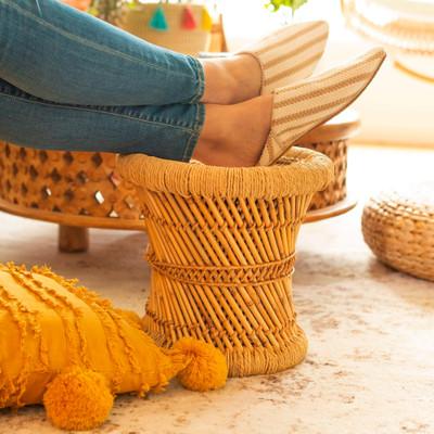 Sarkanda Rattan,'Handwoven Sarkanda Grass Stool from India'