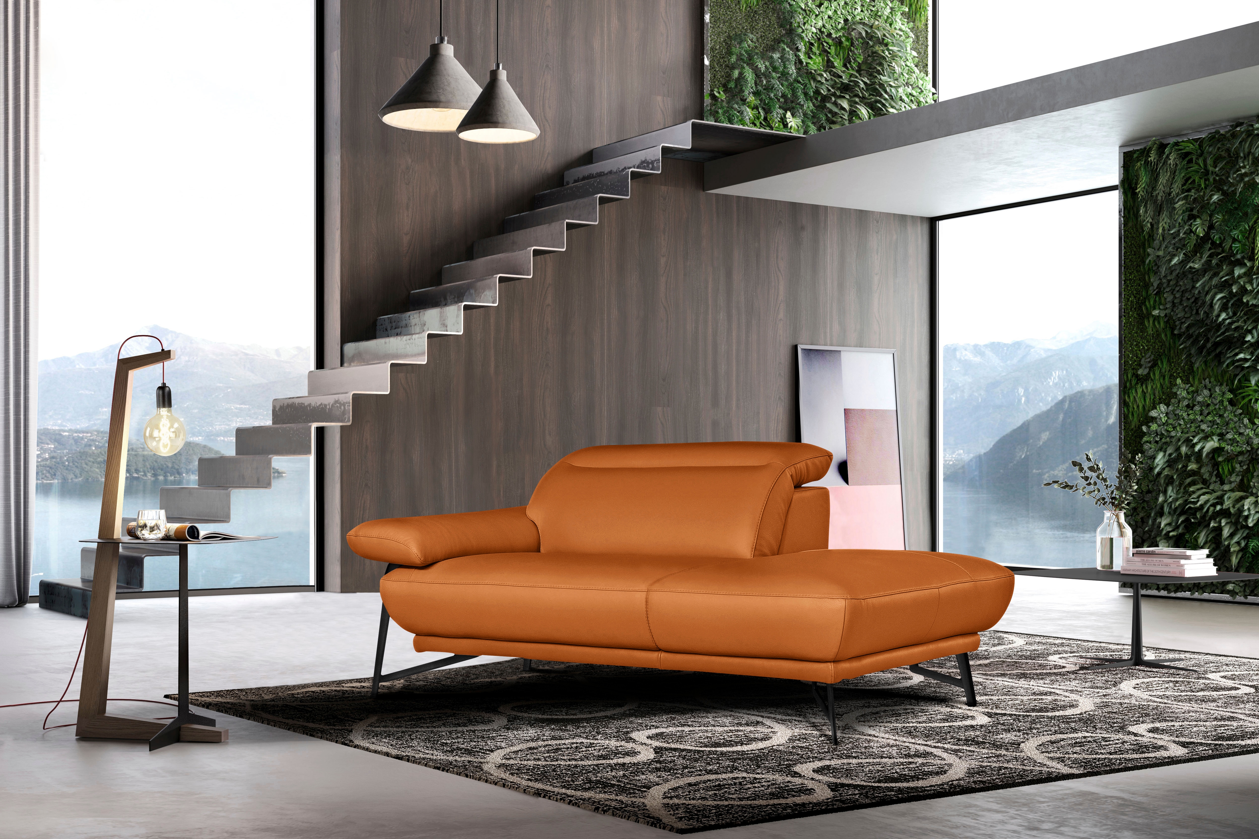 Ottomane EGOITALIANO "Anais, erstklassiges Designsofa, Breite 179 cm, Fußfarbe schattengrau", orange, Sofas, B/H/T: 179cm x 74cm x 106cm, Leder BULL, Ottomane rechts, Armlehne links, LEDER -Artikel BULL – Kat. B: Der Artikel BULL ist ein...