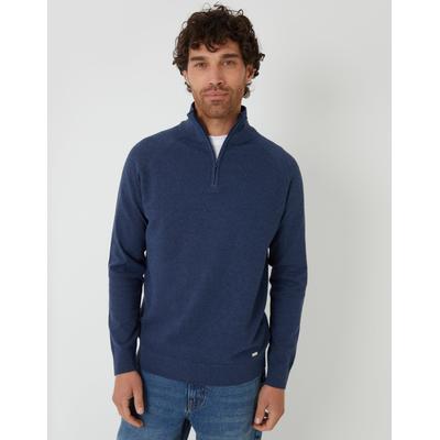 Denim Blue Raglan Knitted Quarter Zip Jumper