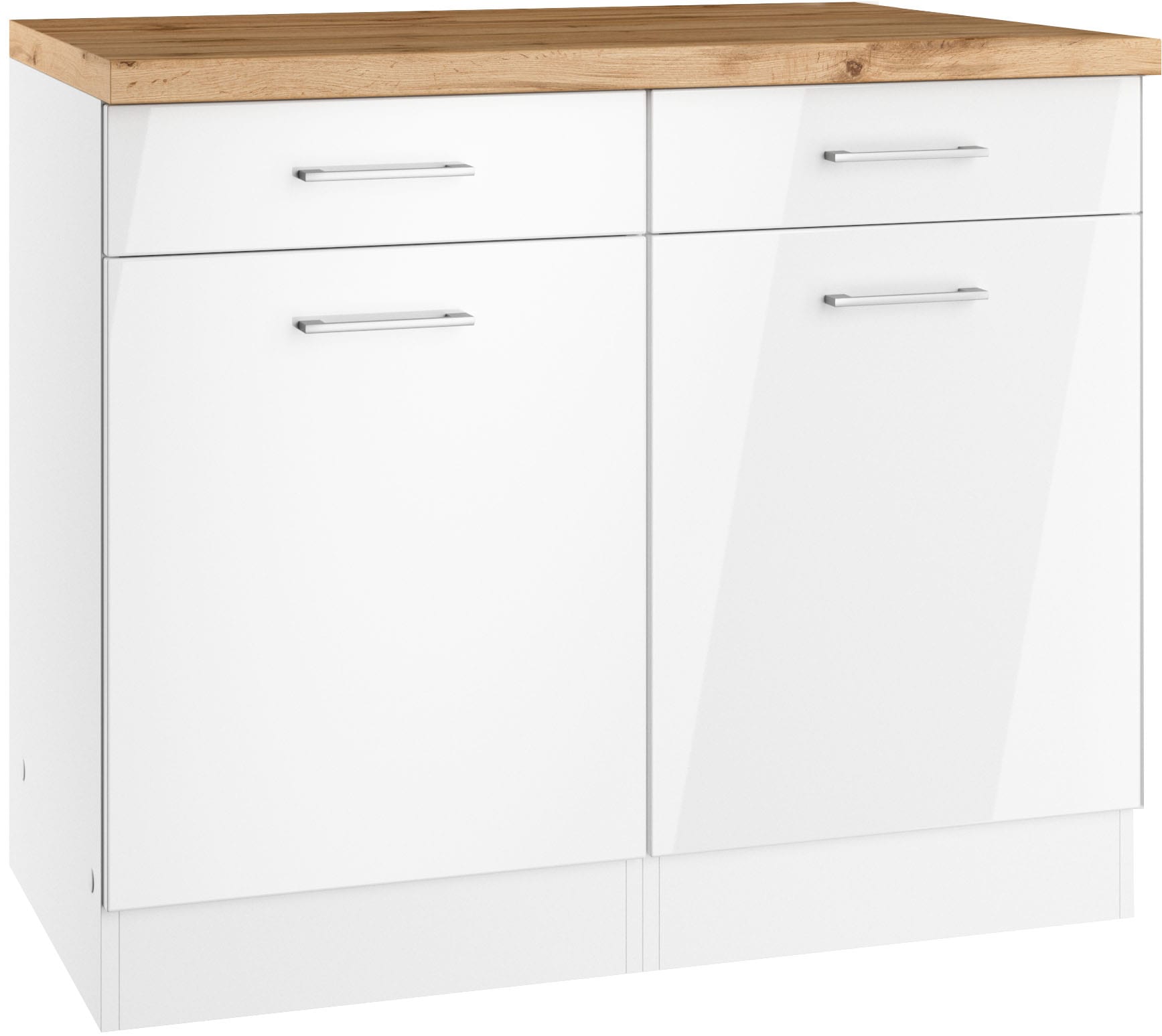 Unterschrank KOCHSTATION "KS-Milan", weiß (weiß hochglanz), B:100cm H:86cm T:60cm, MDF, Schränke, Unterschrank 100 cm, matte oder hochglänzende Fronten Image
