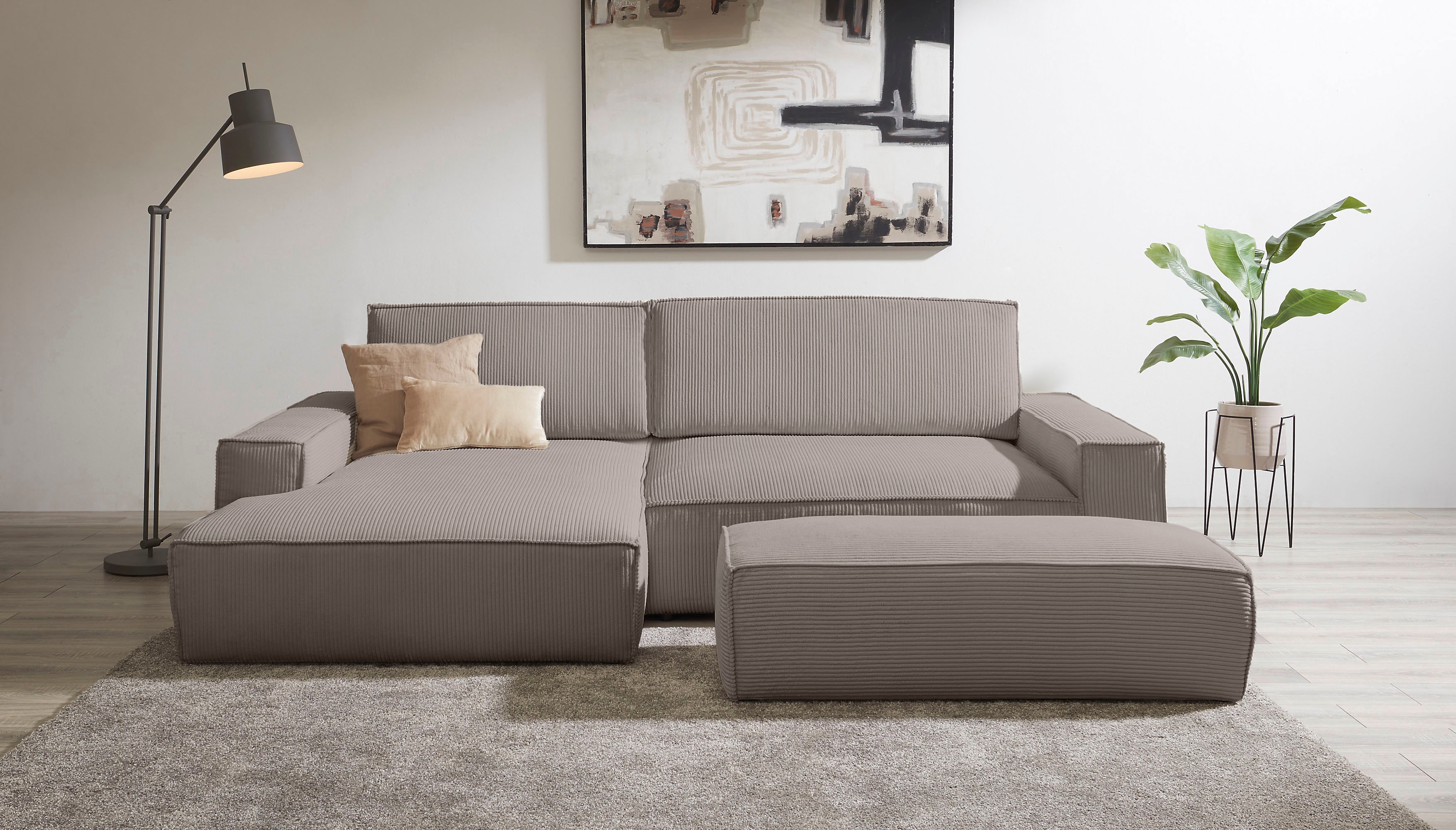 Polsterecke HOME AFFAIRE "SHERWOOD XXL tief, L-Form, Schlaffunktion, Bigsofa, Cord, Leinenoptik", taupe, B:284cm H:90cm T:135cm, 100% Polyester, Sofas, stellbar zum Schlafsofa (Krokodilverbinder), Cord, Leinenoptik