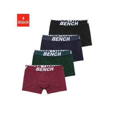 Boxer BENCH. "Boxershorts für Jungen", Kinder, Gr. 122/128, bunt (bordeaux, petrol, navy, schwarz), Single Jersey, Obermaterial: 92% Baumwolle, 8% Elasthan (LYCRA), unifarben, körpernah, Unterhosen, mit Bench Schriftzug im Bund Image