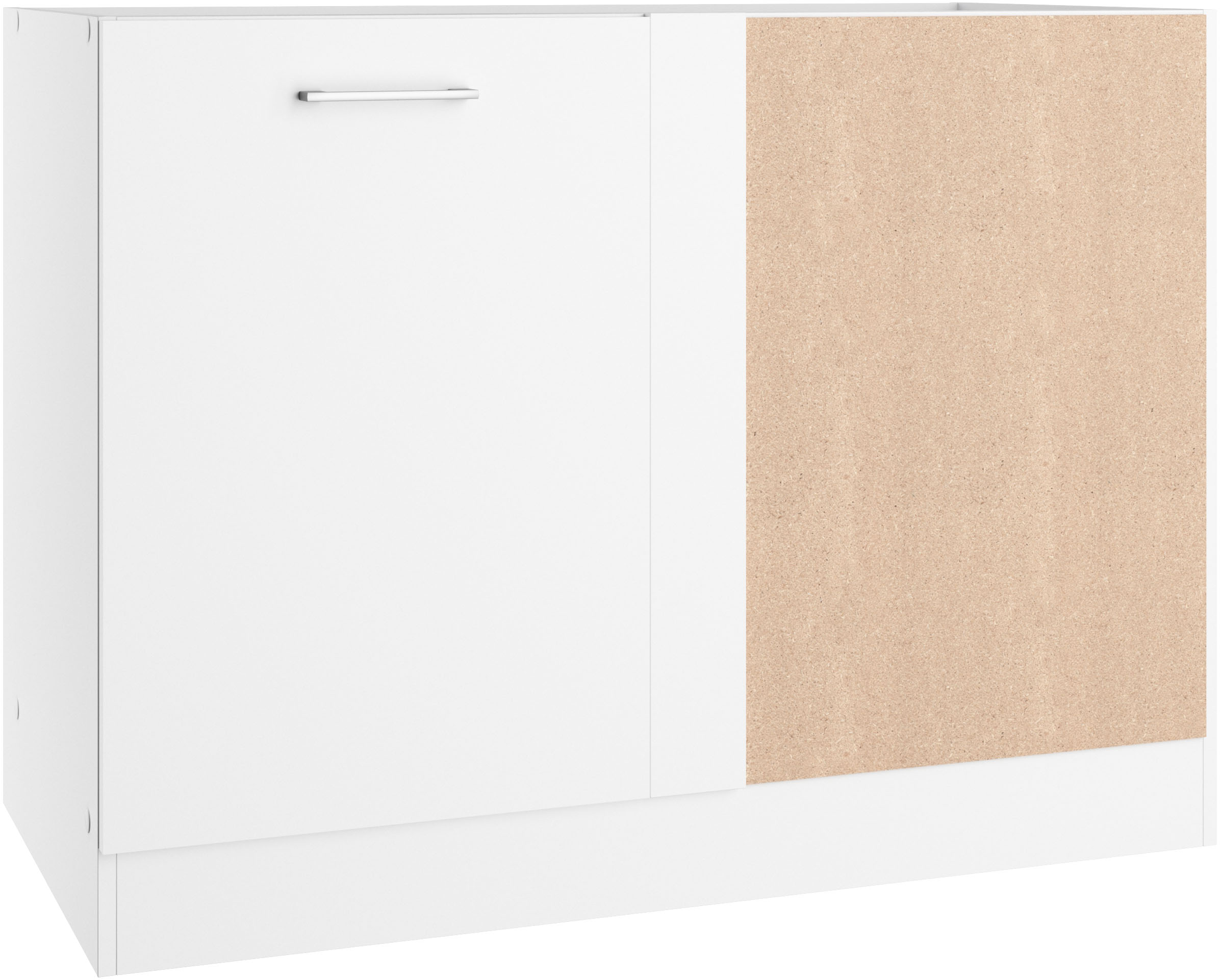 Eckunterschrank KOCHSTATION "KS-Milan", weiß, B:110cm H:82cm T:60cm, Spanplatte, Schränke, Eckunterschrank, Eckunterschrank 110 cm, matte oder hochglänzende Fronten