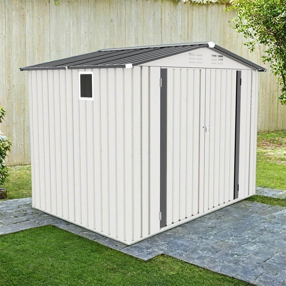 8X6 FT Metal Outdoor Storage Shed,Tool Shed w/Pitched Roof Waterproof