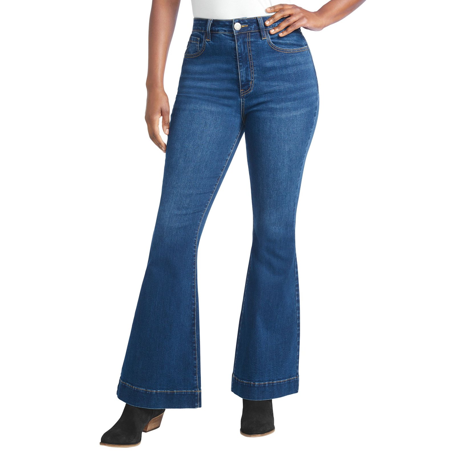 Masseys High-Rise Flare Jean (Size 12) Dark Wash, Cotton,Denim,Polyester,Spandex