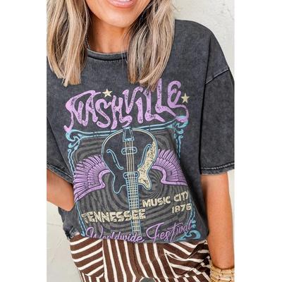Damen Grafik Mineral-Waschung Vintage T-Shirt Image