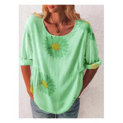 Damen T-Shirt in Übergröße mit Rundhalsausschnitt und halben Ärmeln im Blumenmuster Image