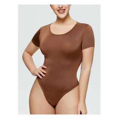 Damen Bodysuit in voller Größe mit Rundhalsausschnitt und kurzen Ärmeln Image