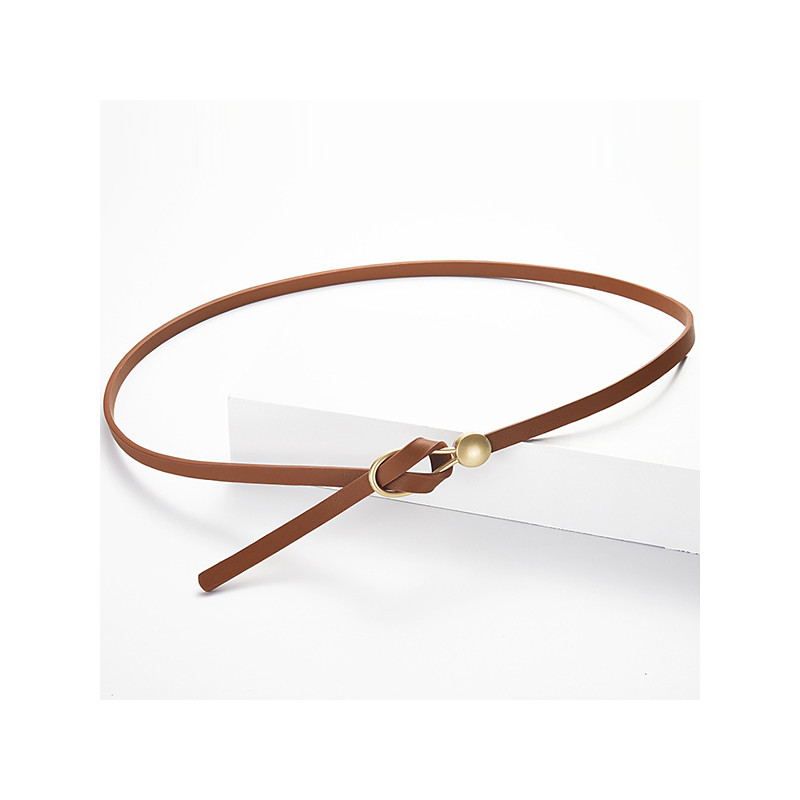 Women's Skinny PU Leather Wrap Belt – Adjustable Gold-Tone Ring Ball Buckle Waist Cincher, Minimalist Style for Dresses, Blazers Coats, Perfect for Work, Date Night Party Outfit