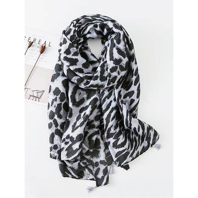 Women's Leopard Print Tassel Scarf – Soft Lightweight Oversized Wrap/Shawl with Fringe, Chic Boho Style for Fall/Winter, Casual Outfits, Office, Travel Gift Giving