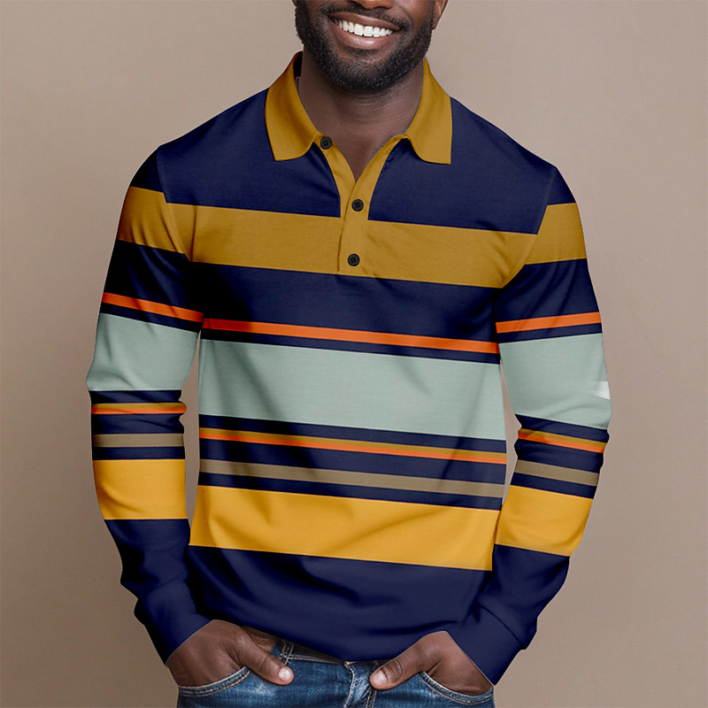 Men's Stripes Polo Rugby Polo Shirts Long Sleeve Polo Shirts Collared Shirts Casual Outdoor Athleisure 3D Print Spring Fall Yellow