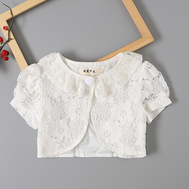 Girls Jacket Coat Short Sleeve Lace Flower Short Jacket Wedding Party Baby Girl Clothes Outerwear
