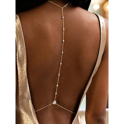 Women's Back Drop Body Chain Delicate Pearl and Crystal Accents, Elegant Jewelry for Formal Dresses, Evening Parties, Weddings and Special Occasions