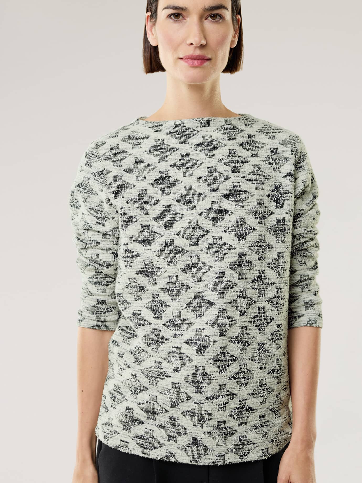 Walbusch Damen Boucle Sweatshirt Kaminkragen Blau noch offen: Muster