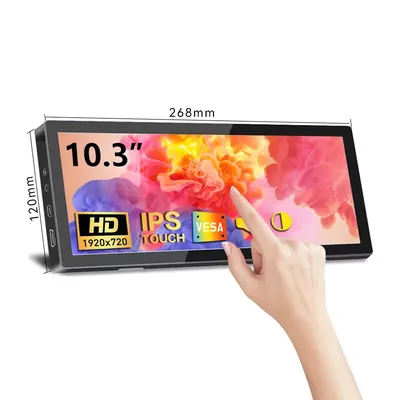 10.3 inch small size touch screen monitor, 400cd/m², VESA, IPS bar screen 1920*720 HDMI USBC, suitable for laptop portable touch