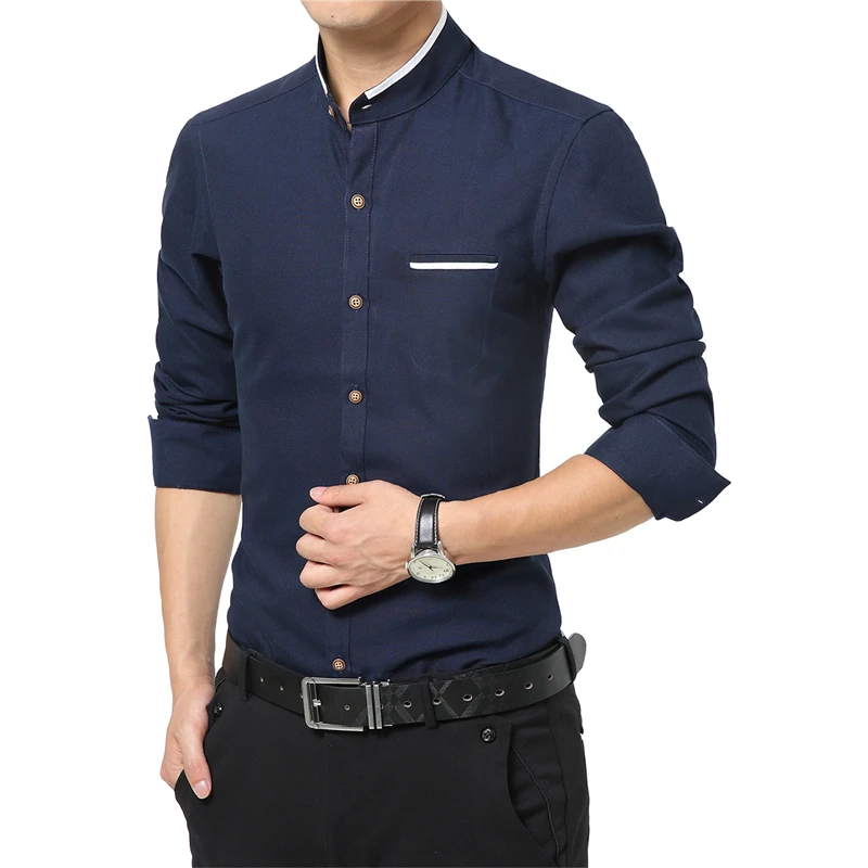 Camicia da uomo casual di nuova moda manica lunga colletto alla coreana camicia slim fit da uomo camicie eleganti da uomo d'affari coreane abbigliamento da uomo M-5XL