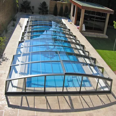 Retractable Automatic Swimming Pool Safety Cover Custom Dome Hard Pool Cover Electric Solar Feature Mobile Sunroom Glass House