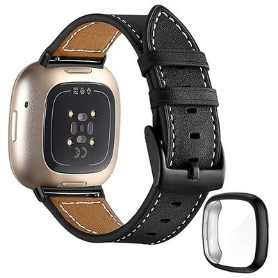 Smart Watch Band Compatible with Fitbit Fitbit Versa Lite Versa 4, Sense 2, Versa 3, Sense Fitbit Versa 2 Leather Smartwatch Strap with Case Adjustable Women Men Sport Band Replacement Wristband