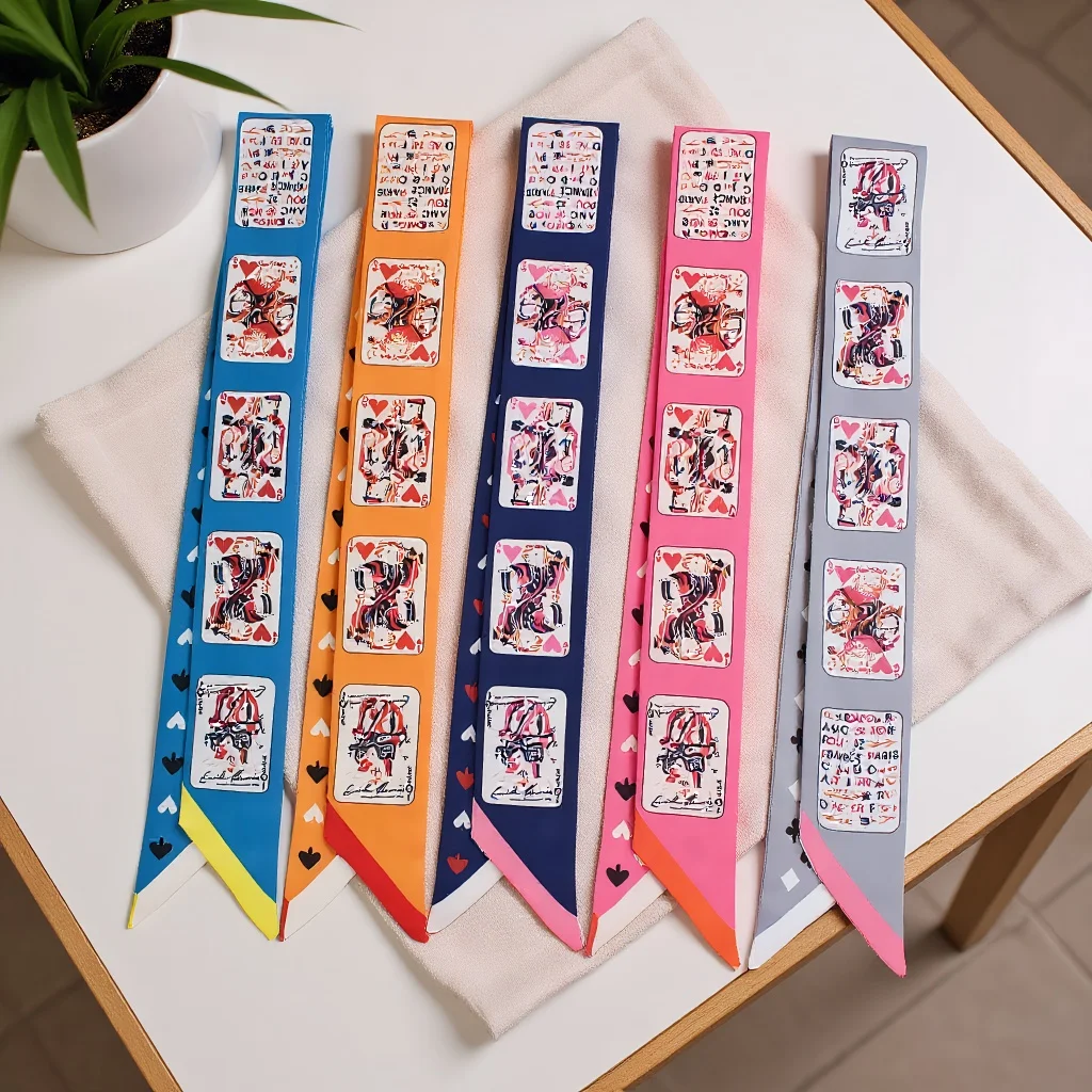 Ganzjahresgeschenk, europäischer bedruckter Twill-Schal für Damen, Haarband, Taschengriff, dekoratives Seidenband, modisches Accessoire, Geschenk Image