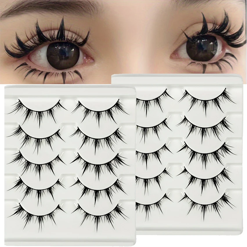 10 Paar/2er-Pack Anime-inspirierte falsche Wimpern, Cartoon-Augen-Kunstwimpern, dramatischer Dämonenstil, voluminös und verlängert Image