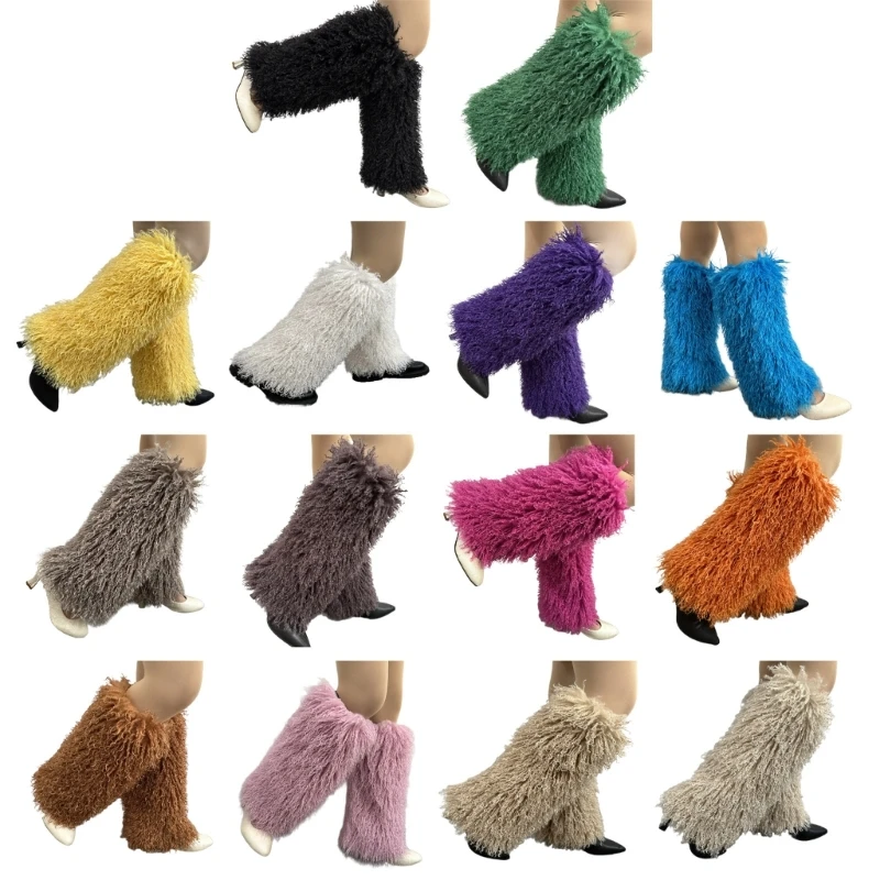 Frauen Vintage Pelzigen Bein Wärmer Winter Warme Harajuku Einfarbig Fuzzy Plüsch Schuhe Manschetten Abdeckung Socken