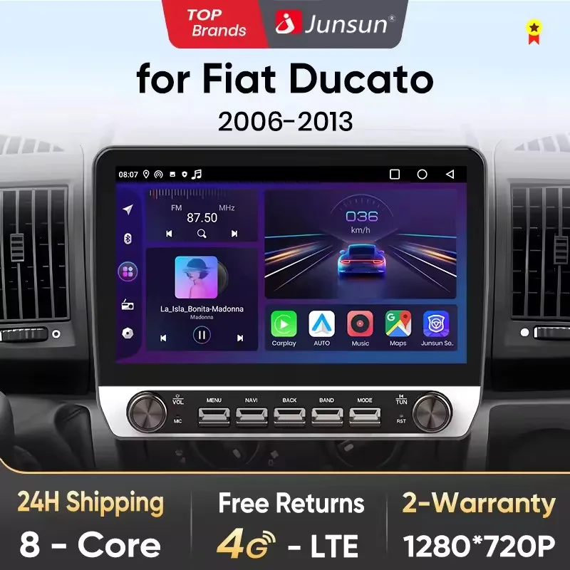 Junsun Wireless CarPlay Android Auto Radio für Fiat Ducato Peugeot Boxer Citroen Jumper 2 2006 2007 2008 2009 2010 2011 2012 2013 GPS FM BT Multimedia Stereo Plug & Play Image