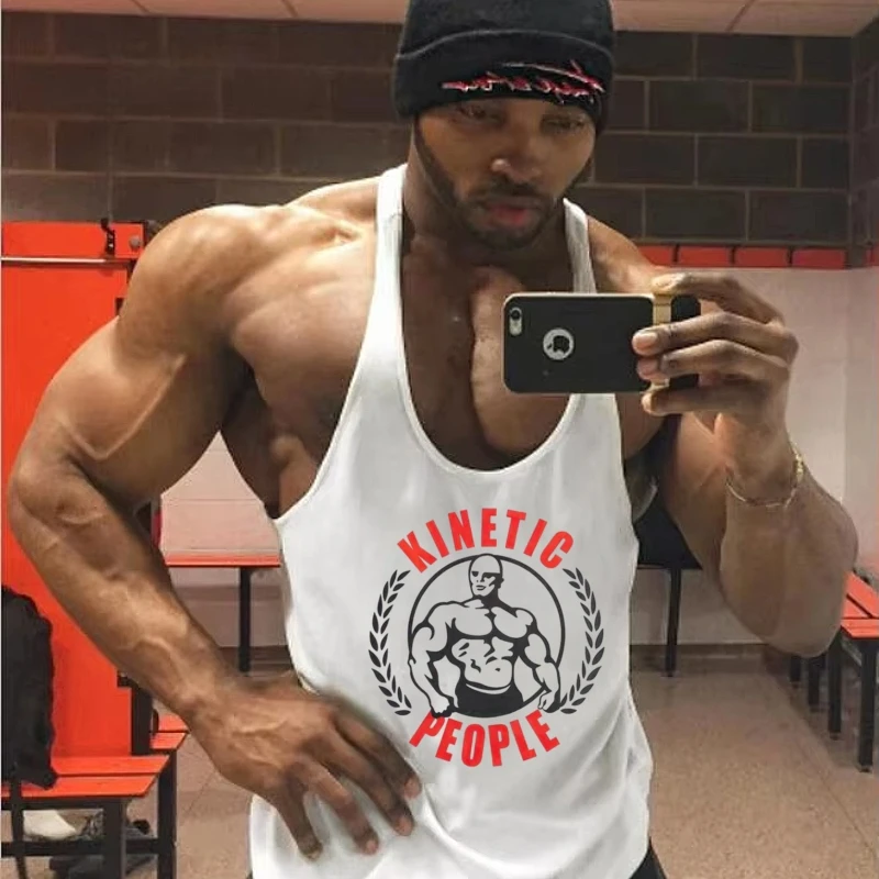 Kinetic People Graphic Y – Back Gym Tank für Herren | Ärmellose Stringer-Weste aus Baumwolle für Bodybuilding Image