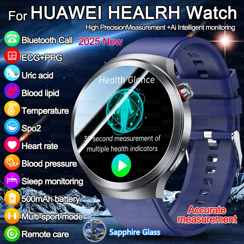 2025 Neue Mikro-Smartwatch für körperliche Untersuchungen, Blutfette, Harnsäure, Sauerstoff, EKG + PPG, Bluetooth-Anruf, Smartwatch für Männer Image