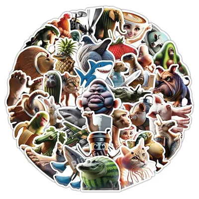 Abstrakte Tieraufkleber Tung Tung Sahur Italienische Brainrot Tiere DIY Gepäck Telefon Tasse Gitarre Abstrakte Cartoon Sticker Packs Image