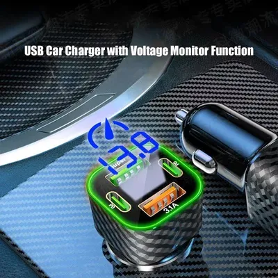 4-in-1-USB-C-Autoladegerät mit Spannungsanzeige, 2 USB A 2 PD Super Super-Schnellladeadapter für Samsung iPhone Android Phone