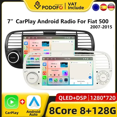 Podofo CarPlay Android Radio For Fiat 500 2007-2015 Car Intelligent System 2din GPS Stereo Receiver FM RDS Autoradio Head Unit