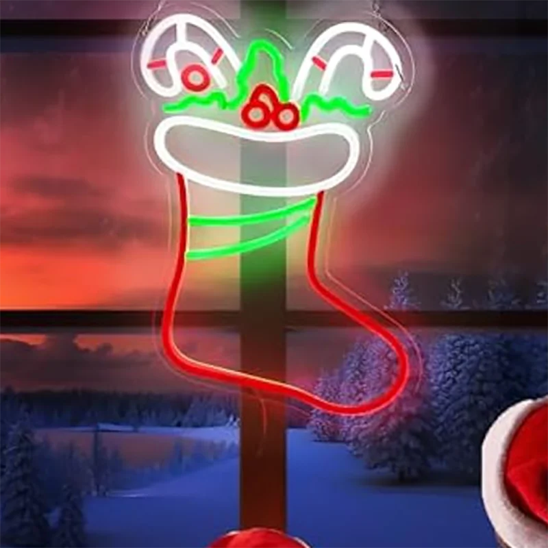Frohe Weihnachten Strumpf LED Neon Schild für Urlaub Dekor Wohnzimmer Wand Dekor Home Bar Cafe Business Schild Weihnachtsbaum Party Image