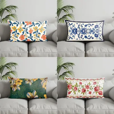Home Decor Bunter Blumenmuster-Kissenbezug, geeignet für Sofa, Schlafzimmer, Auto-Kissenbezug, Kissen, rechteckiges Rückenkissen Image