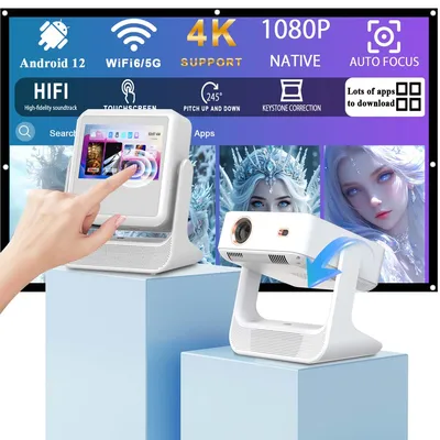 Projektor 4K 1080P Wireless Portable, HDMI USB Heimkino, unterstützt Zoom/Keystone, für Gaming/Filme/Karaoke