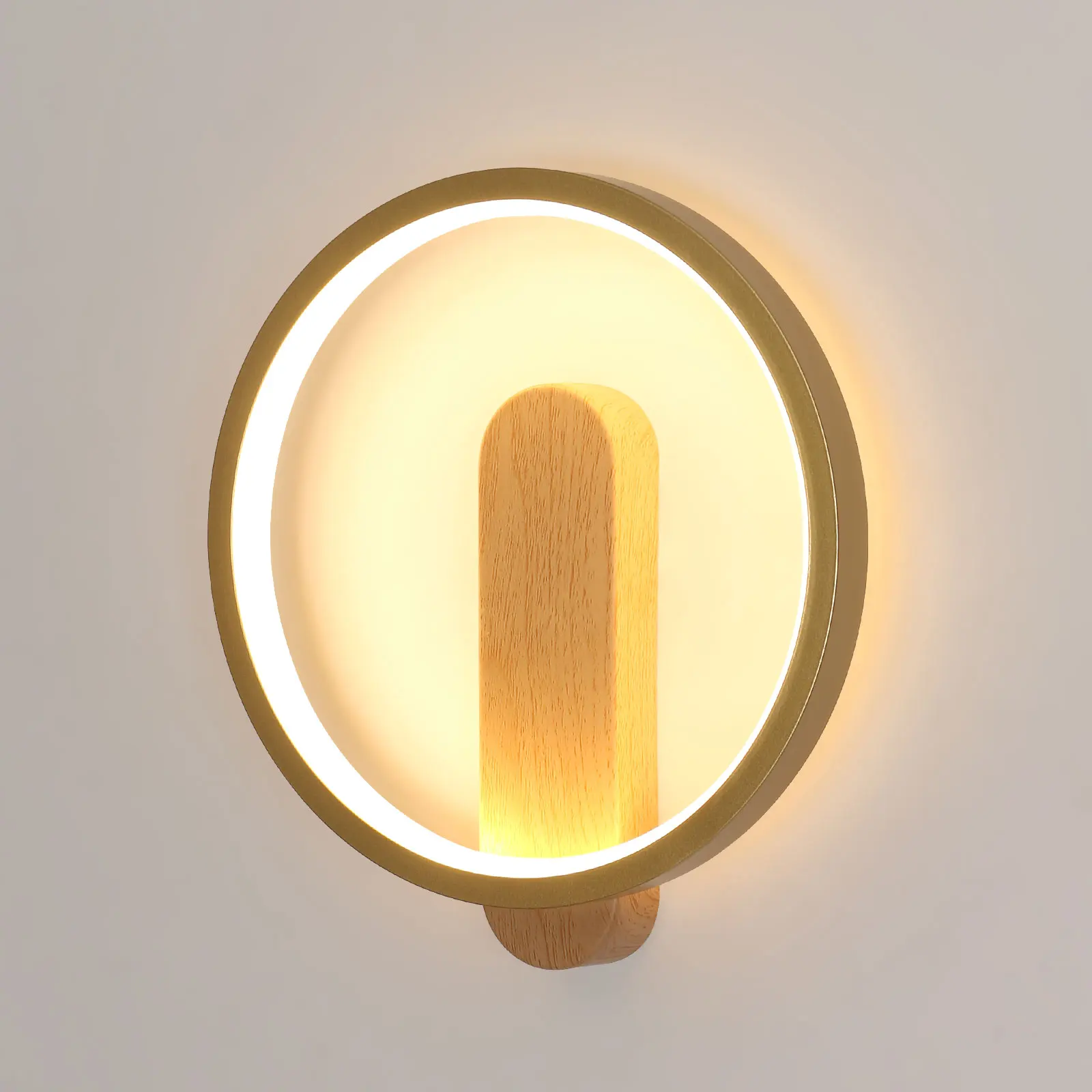 13 W runde Wandleuchte, 3000 K warme farbige Wandleuchte, einfache Wandleuchte aus Holz für Wohnzimmer, Schlafzimmer, Flur und Arbeitszimmer